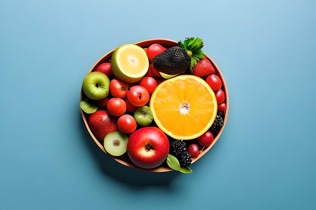 Blank space for text with fruits surrounding color background