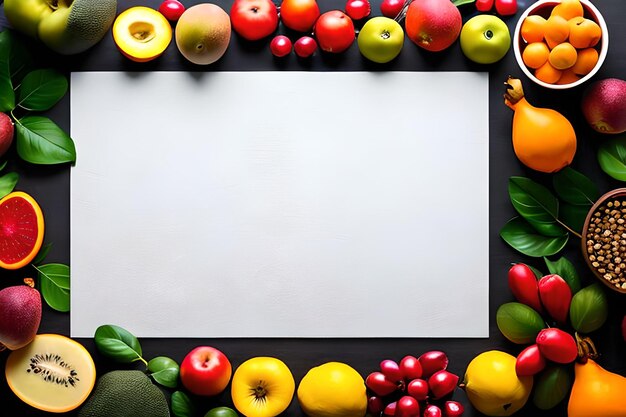 Blank space for text with fruits surrounding color background