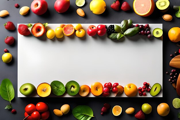 Blank space for text with fruits surrounding color background