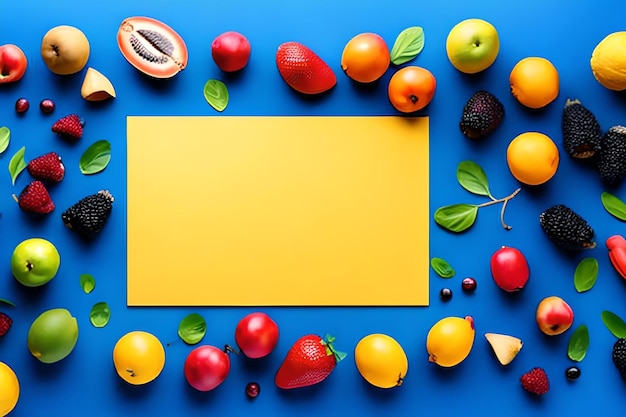 Пустое место для текста с фруктами на цветном фоне