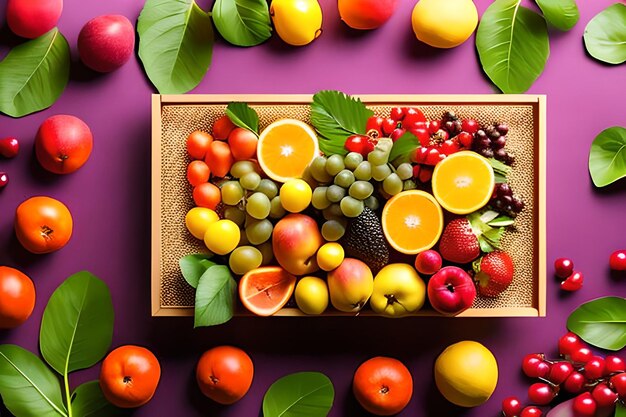 Blank space for text with fruits surrounding color background