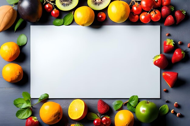 Blank space for text with fruits surrounding color background
