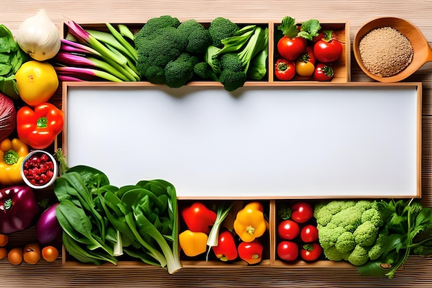 Blank space for text with Vegetables surrounding color background