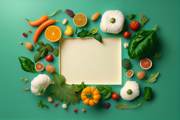 Blank space for text with vegetables surrounding