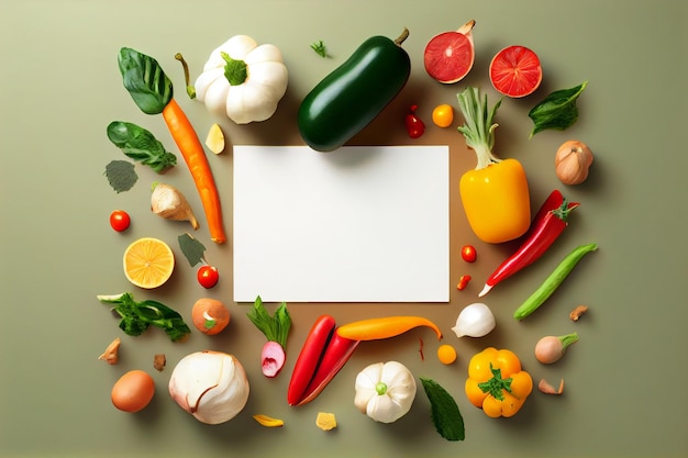 Photo blank space for text with vegetables surrounding