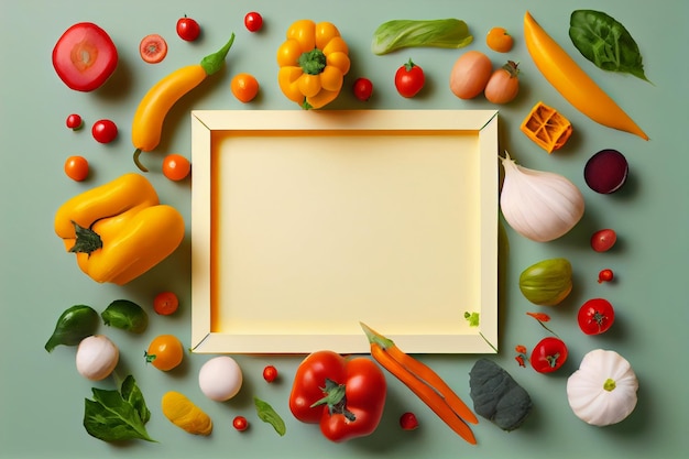 Blank space for text with vegetables surrounding