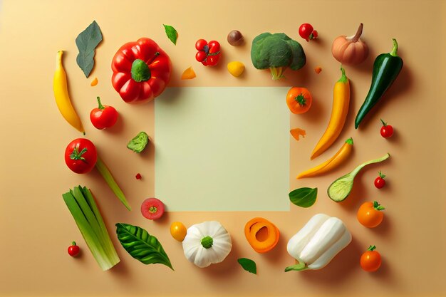 Photo blank space for text with vegetables surrounding