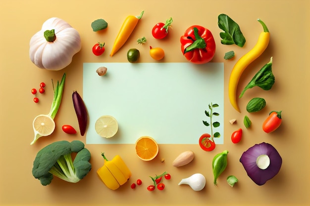 Blank space for text with vegetables surrounding