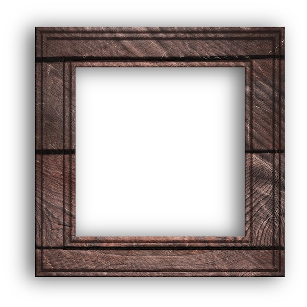 Photo blank square brown wooden frame on isolated background