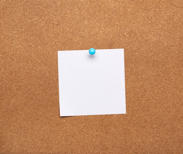 Blank square white sheet of paper attached with blue button