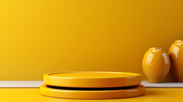 Фото Пустой шаблон стенда для демонстрации продукта на желтом фоне