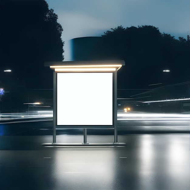 Blank station poster mockup on highway at night