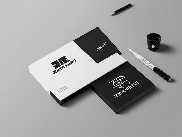 Blank stationery and corporate identity template on dark wooden background Mockup for branding ide