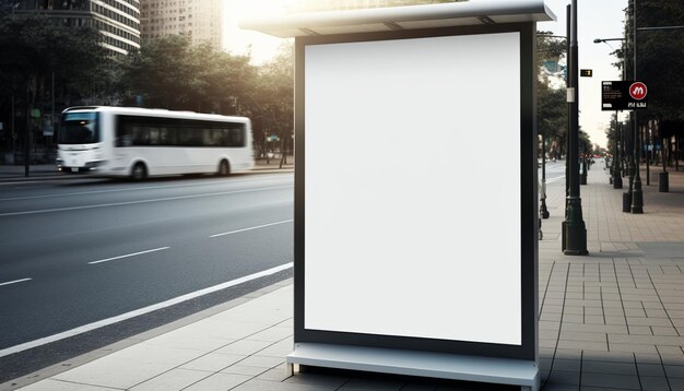 Blank street billboard poster stand on city background generative ai