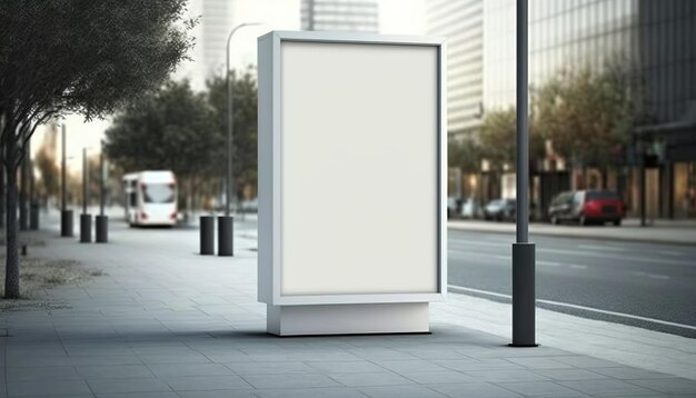 Blank street billboard poster stand on city background generative ai