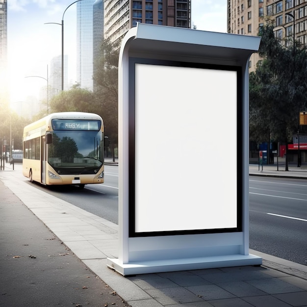 Blank street billboard poster stand on city background generative ai