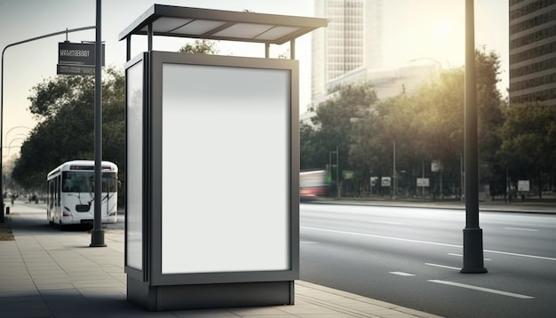Blank street billboard poster stand on city background generative ai