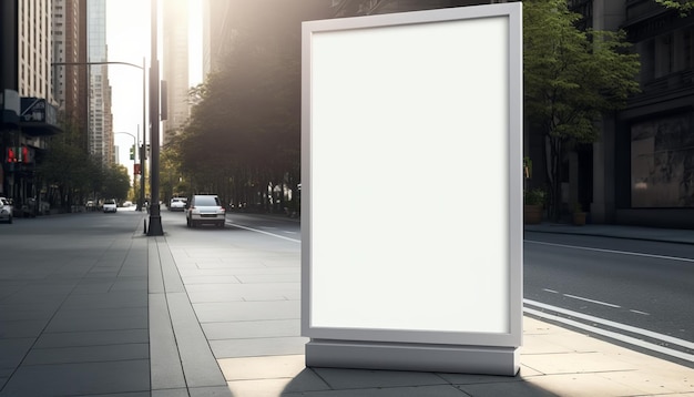 Blank street billboard poster stand on city background generative ai