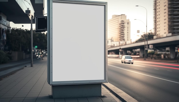 Blank street billboard poster stand on city background generative ai