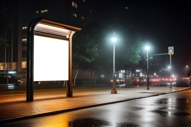 Blank street light box in the city at night mockup