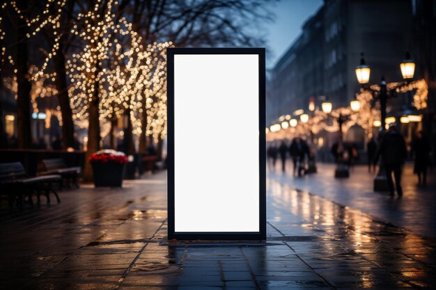 Blank street signboard mock up with bokeh lights