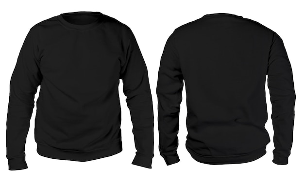 Пустая свитер макет шаблон передний и задний вид черный свитер с длинными рукавами