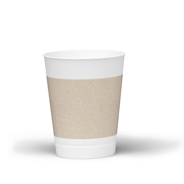 白い背景に隔離された白い蓋を持つ空白のクラフトコーヒーカップ