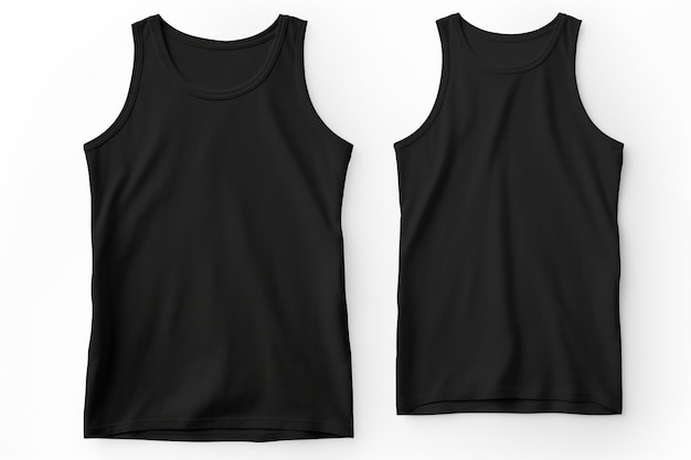 Blank tank top color black front and back view on