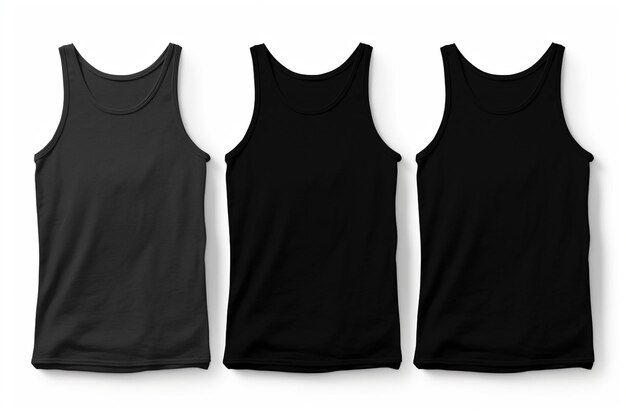 Photo blank tank top color black front and back view on