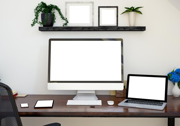 Blank technological equipment on table