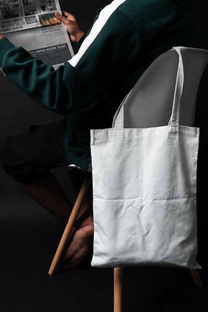 Blank Tote Bag Hanging On Chair