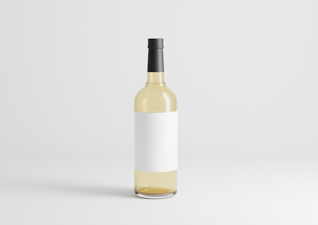 Photo blank transparent wine bottle with glasses on the empty background 3d rendering 3d illustration