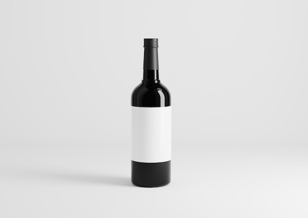 Blank transparent wine bottle with glasses on the empty background 3d rendering 3d illustration