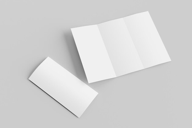 モックアップとプレゼンテーション デザインの空白の三つ折りパンフレットのテンプレートです。 3 d レンダリング図