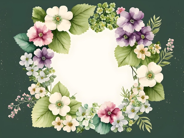 Blank Tropical Watercolor Floral Wreath on Green Background