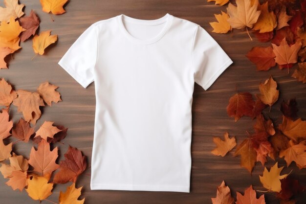 Пустая футболка осенний фон рекламное фото ультра реалистичное фото 8k 3d