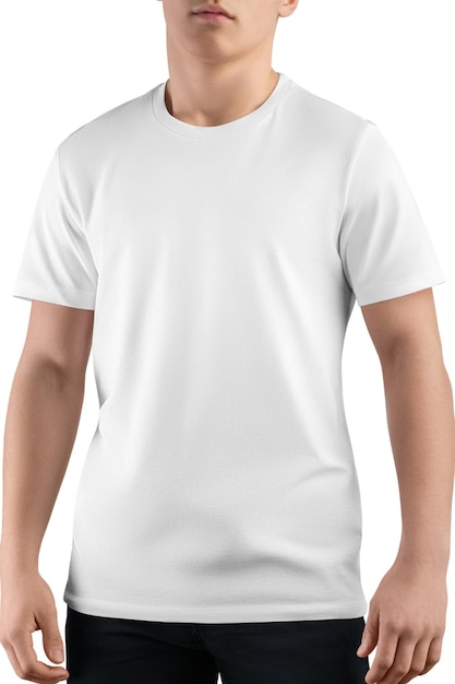 固い背景の白いTシャツのモックアップ