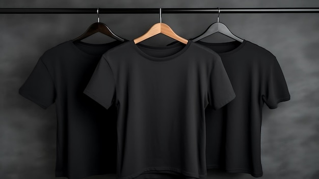 Blank tshirts set hanging on hangers mockup