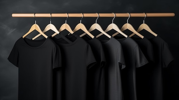 Blank tshirts set hanging on hangers mockup