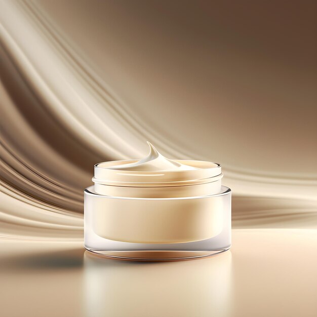 Photo blank unbranded cosmetic cream jar and beige rippled surface skin care product presentation skincare