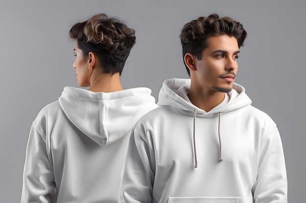 Blank Unisex White Pullover Hoodie Mockup Front and Back View design