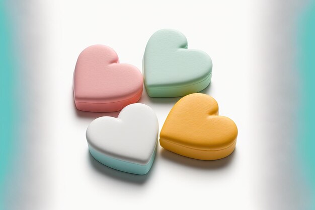 Blank Valentines Day candy hearts on a white background