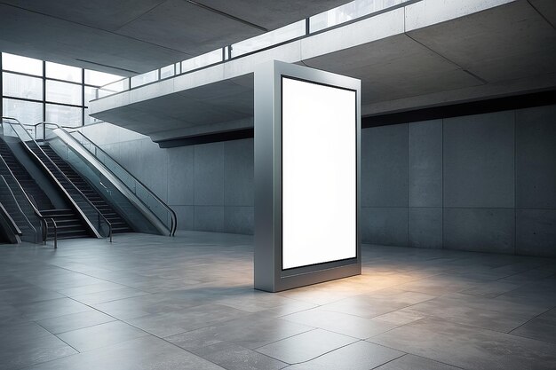 Photo blank vertical billboard located in underground hall