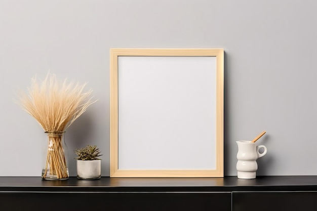 Blank vertical mockup frame on a modern table