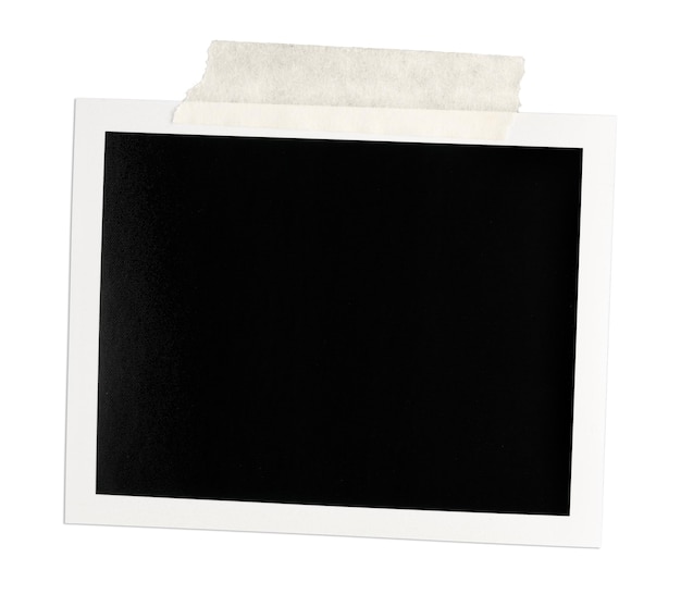 Blank Vintage instant photo frame with brown tape isolated on white background