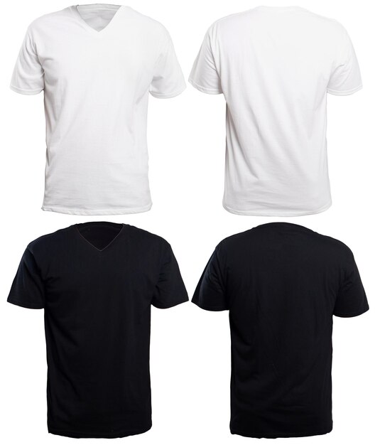 Foto blank vneck shirt mock up sjabloon voor- en achterkant schone zwart-wit t-shirt mock up