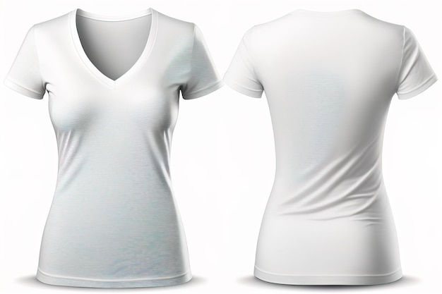 Фото Пустая футболка с v-образным вырезом для женщин, шаблон рубашки белого цвета