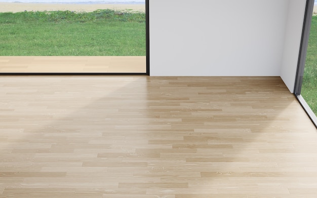 Blank wall on the floor of large living room in the house or luxury hotel with beach and sea view