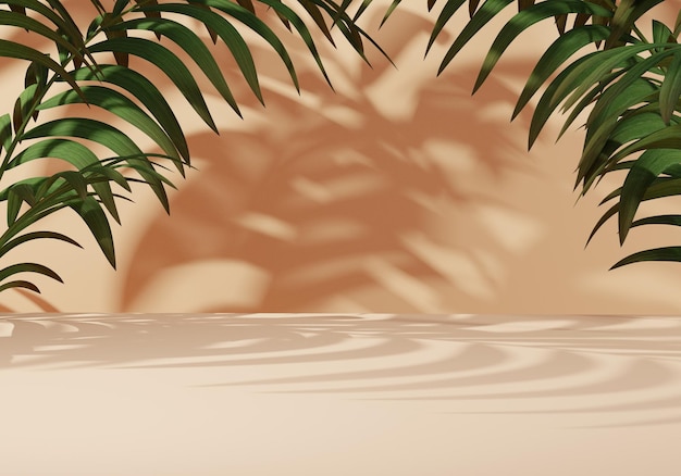 A blank wall with a palm tree and shadow