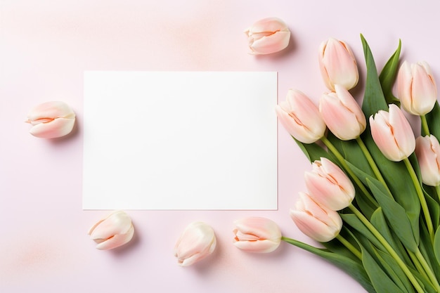 Blank wedding invitation card mockup with pink flowers Generated by AI